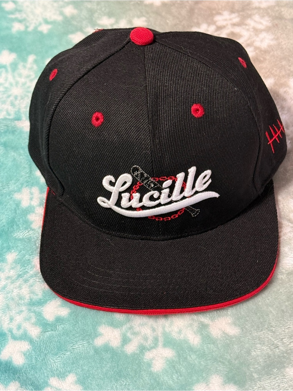 Lucille Embroidered Black & Red Snapback Hat - The Walking Dead